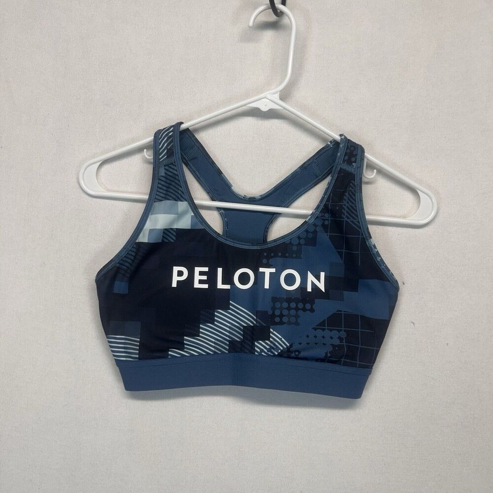 Adidas Peloton Sports Bra Women's Medium Digi Motion Print Blue Tones Primegreen